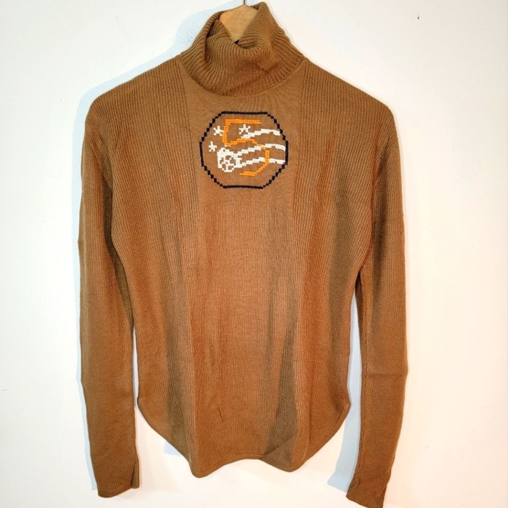 Vintage Fully Fashioned Embroidered Turtleneck Sweater